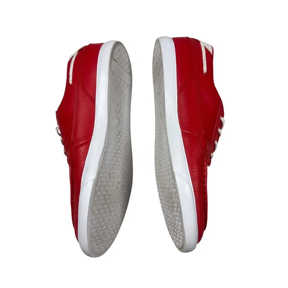 Lacoste Mens Baybliss Deck Boat Shoes Size 13 Red White Tumbled Leather 0921